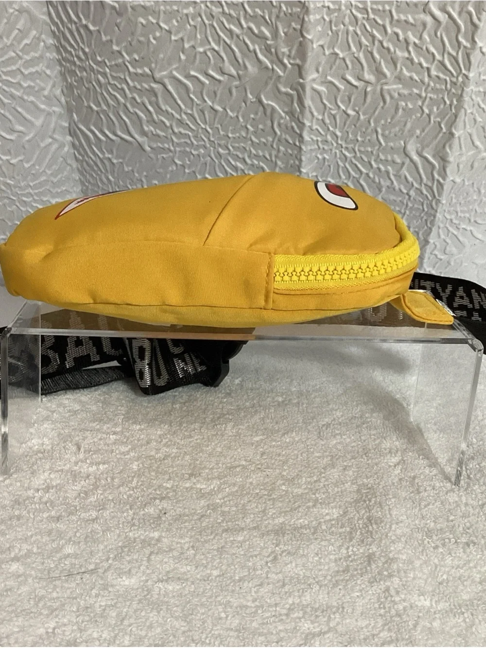Monster Shark Face Graphic Yellow Nylon Fashion Crossbody Bag EUC Black Strap